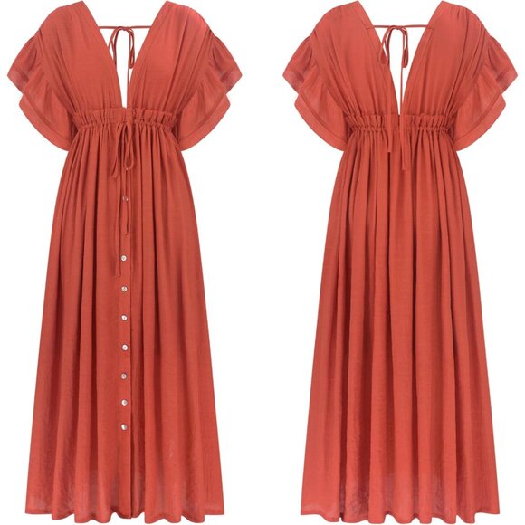 Boho Maxi Dress Rayon Polyester Summer Casual Beach Vacation Flowy Maxi - Picture 6 of 6